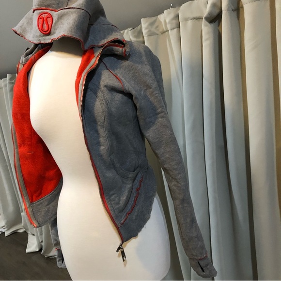 Lululemon Cropped Hoodie Zip Sweater Orange and Gray Size 4 - Picture 5 of 11